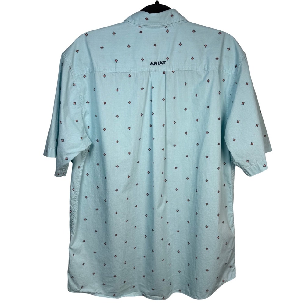 Ariat Royce Mens M Blue Geometric Diamond Western Short Sleeve Button Down Shirt - Picture 3 of 15